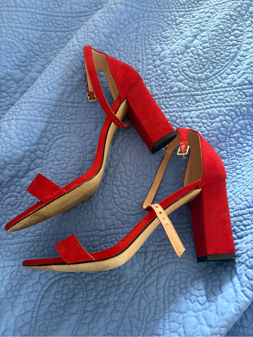 Red Block Heel Sandals with Ankle Strap